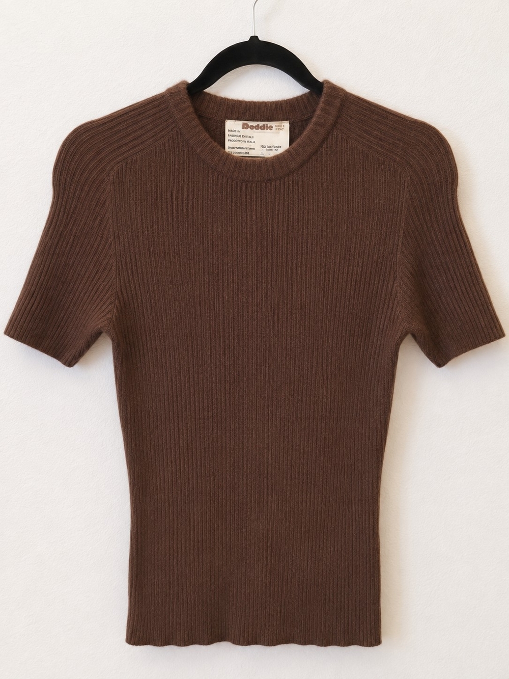 Vintage 80s 90s Deddè Italy Angora Wool Sweater Brown Short Sleeve L